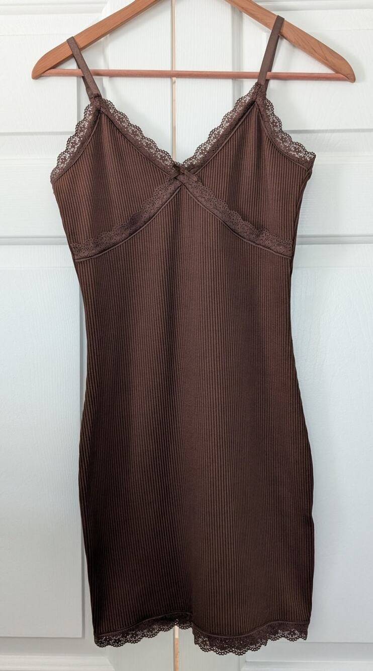 H&M Divided Brown Ribbed Bodycon Dress Y2K